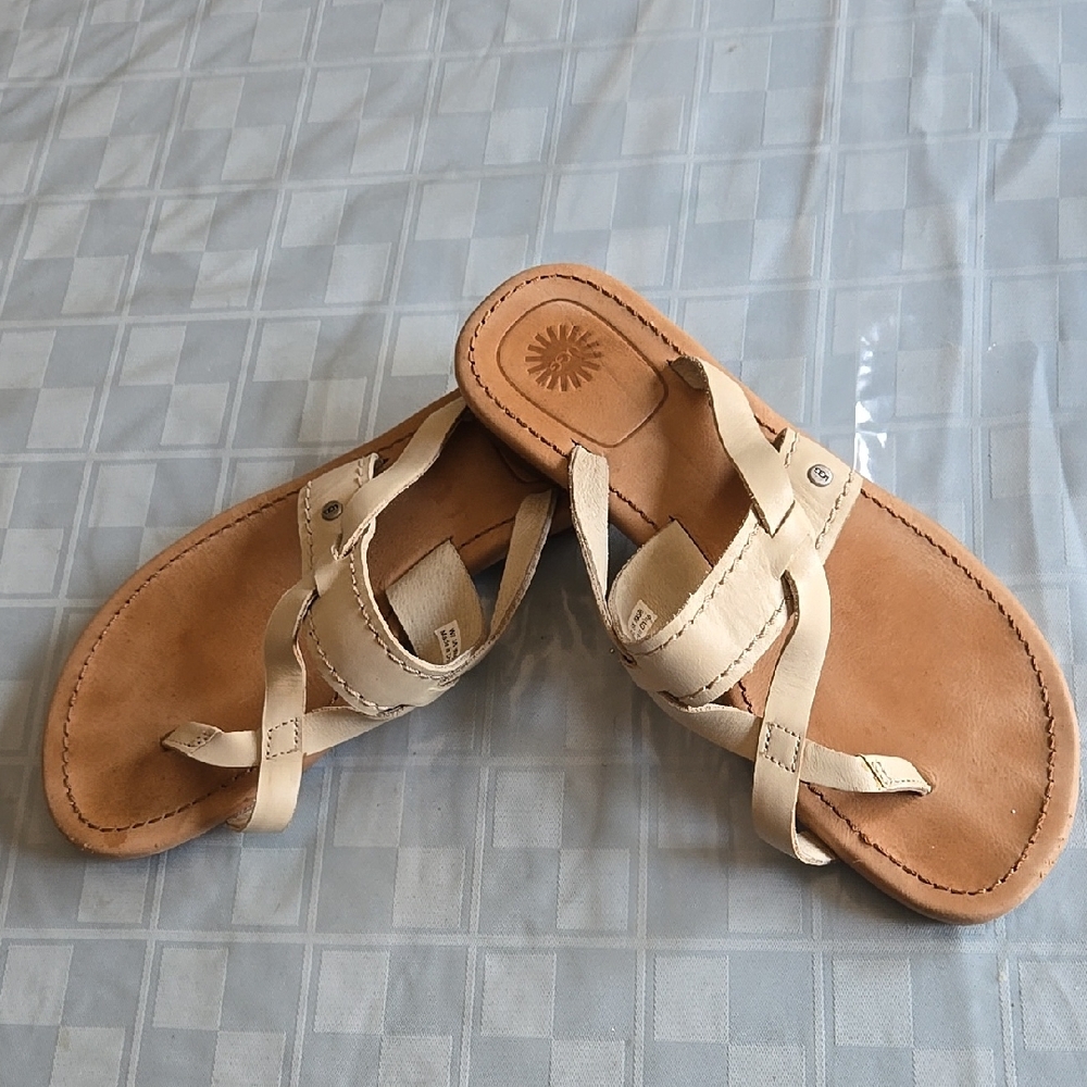 Women's UGG MIREYA Leather Flat Thong Flip Flop Sandals